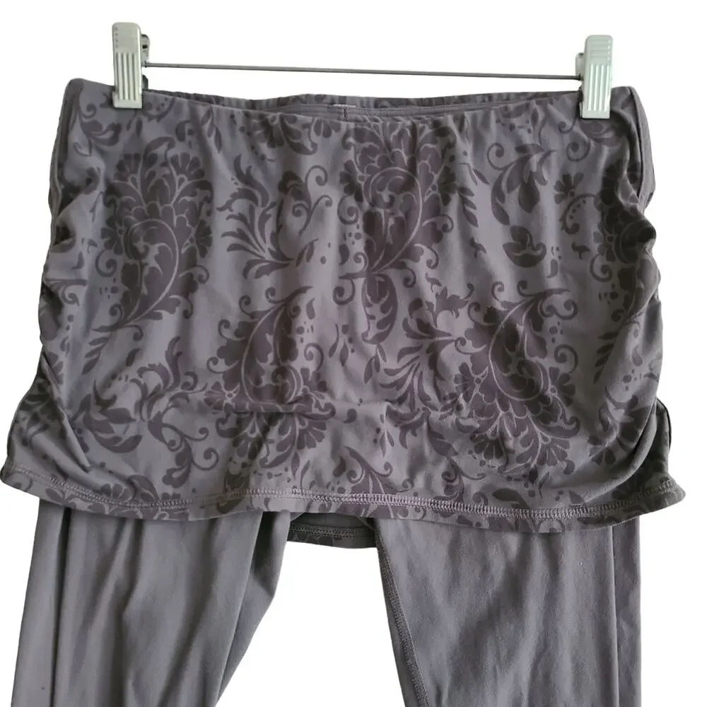 LUCY ACTIVEWEAR Gray Floral Skirted Ruched Leggings Women's Size‎ Small* - Picture 2 of 7